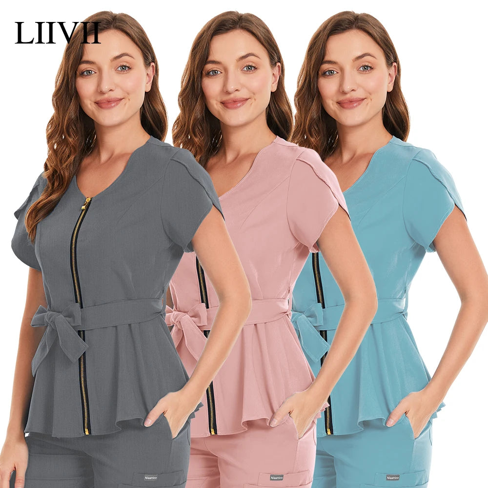 Scrub premium Elegance - Ziper e Ajuste na Cintura